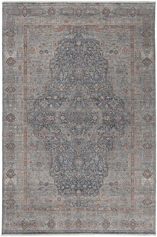8' X 10' Blue Charcoal And Gray Geometric Washable Indoor Outdoor Area Rug