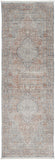 12' Gray Ivory and Orange Oriental Power Loom Worn Faded Runner Rug With Fringe