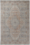 2' X 3' Gray Ivory and Orange Oriental Power Loom Worn Faded Area Rug With Fringe