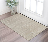 2' X 3' Ivory Abstract Hand Woven Worn Faded Area Rug