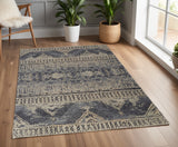 4' X 6' Gray Blue and Ivory Wool Floral Hand Knotted Area Rug