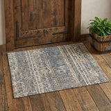 2' X 3' Tan Ivory And Blue Wool Geometric Hand Knotted Area Rug