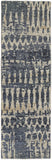 8' Blue Gray and Tan Wool Abstract Hand Knotted Runner Rug