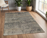 4' X 6' Gray Taupe and Ivory Wool Abstract Hand Knotted Area Rug