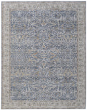 5' X 8' Taupe and Blue Ikat Power Loom Worn Faded Area Rug With Fringe