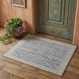 2' X 3' Blue Taupe And Ivory Ikat Distressed Area Rug With Fringe