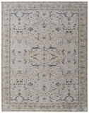 5' X 8' Gray Blue and Red Ikat Power Loom Worn Faded Area Rug With Fringe