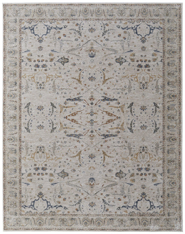 5' X 8' Gray Blue and Red Ikat Power Loom Worn Faded Area Rug With Fringe