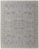 5' X 8' Ivory Blue And Taupe Ikat Distressed Area Rug With Fringe