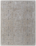 5' X 8' Ivory Taupe and Blue Abstract Power Loom Worn Faded Area Rug With Fringe