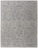 5' X 8' Ivory Tan and Blue Abstract Power Loom Worn Faded Area Rug With Fringe