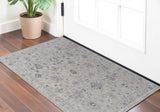 2' X 3' Ivory Taupe and Blue Floral Power Loom Worn Faded Area Rug With Fringe