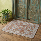2' X 3' Red Blue and Ivory Floral Power Loom Worn Faded Area Rug With Fringe