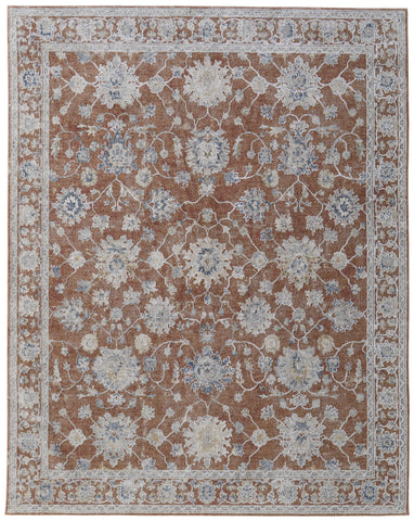 2' X 3' Red Blue and Ivory Floral Power Loom Worn Faded Area Rug With Fringe