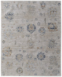 2' X 3' Ivory Taupe and Blue Floral Power Loom Worn Faded Area Rug With Fringe