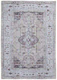 4' X 6' Gray Tan and Ivory Oriental Power Loom Worn Faded Washable Area Rug