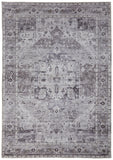 4' X 6' Gray and Ivory Oriental Power Loom Worn Faded Washable Area Rug