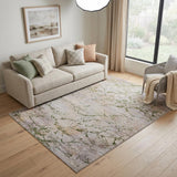 5' X 8' Taupe Green and Tan Abstract Power Loom Area Rug