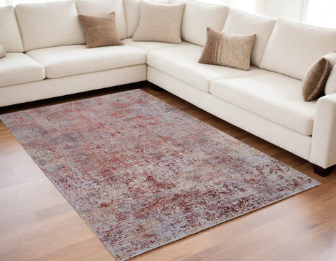 5' X 8' Red and Gray Abstract Power Loom Area Rug
