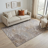 5' X 8' Ivory Brown and Taupe Abstract Power Loom Area Rug