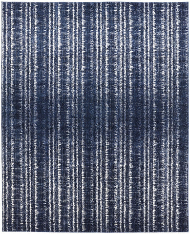 4' X 6' Blue Black and Ivory Power Loom Area Rug