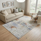 5' X 8' Red Blue and Ivory Abstract Power Loom Area Rug