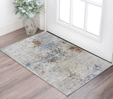 2' X 3' Red Blue and Ivory Abstract Power Loom Area Rug