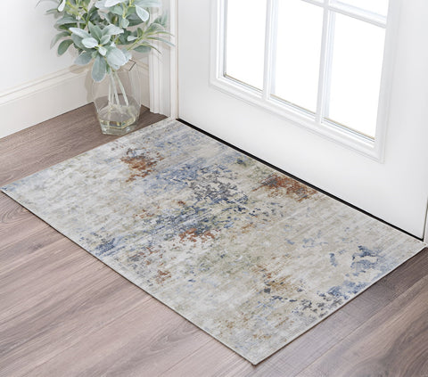 2' X 3' Red Blue and Ivory Abstract Power Loom Area Rug