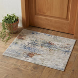 2' X 3' Red Blue and Ivory Abstract Power Loom Area Rug