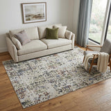 5' X 8' Ivory Green and Blue Abstract Power Loom Area Rug