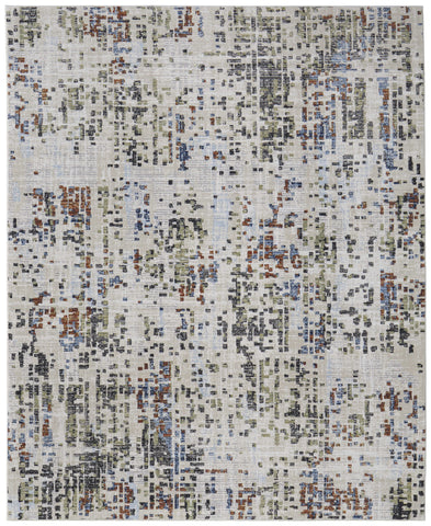 5' X 8' Ivory Green and Blue Abstract Power Loom Area Rug