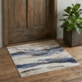 2' X 3' Blue Gray and Tan Abstract Power Loom Area Rug