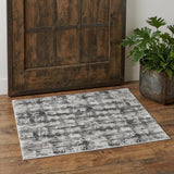 2' X 3' Gray and Ivory Abstract Power Loom Area Rug