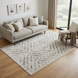 5' X 8' Ivory and Brown Geometric Power Loom Area Rug