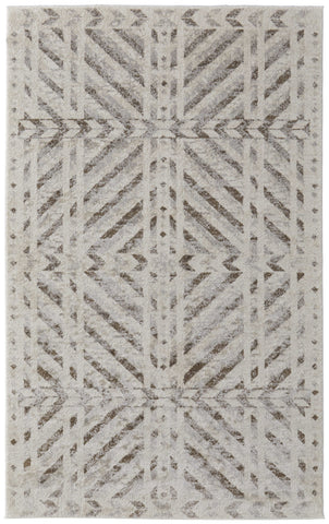 5' X 8' Ivory and Brown Geometric Power Loom Area Rug