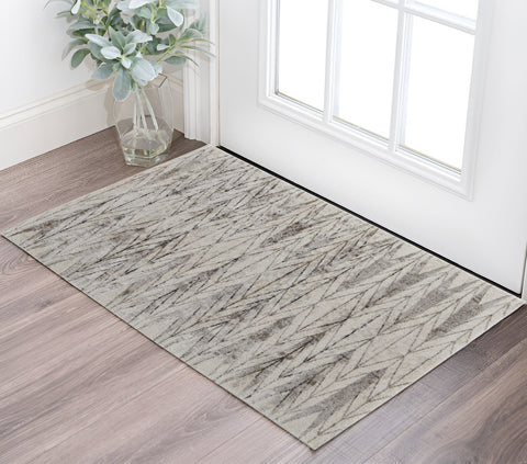 2' X 3' Ivory and Brown Geometric Power Loom Area Rug