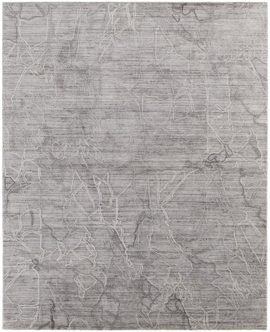 4' X 6' Gray and Ivory Abstract Hand Woven Worn Faded Area Rug