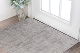 2' X 3' Gray and Ivory Abstract Hand Woven Worn Faded Area Rug