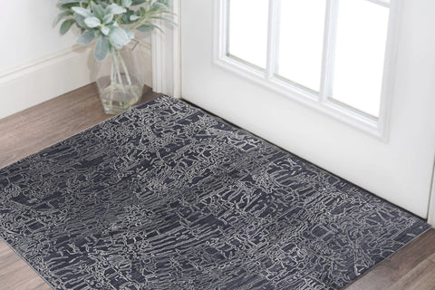 2' X 3' Black Gray and Ivory Abstract Hand Woven Area Rug