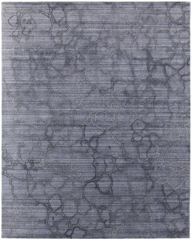 2' X 3' Gray and Blue Abstract Hand Woven Area Rug