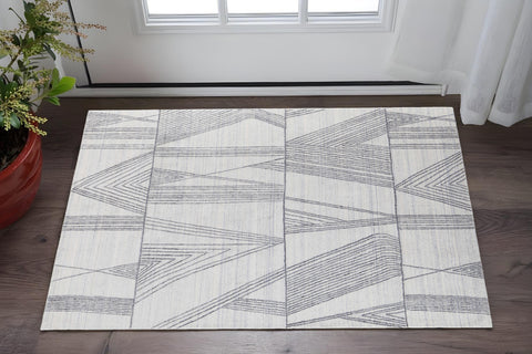 2' X 3' Black and Ivory Abstract Hand Woven Area Rug