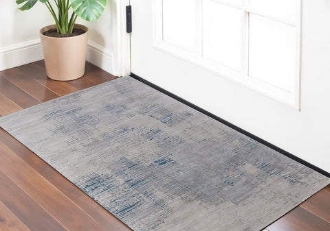 2' X 3' Gray Taupe and Blue Abstract Hand Tufted Area Rug