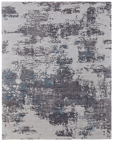2' X 3' Ivory Brown and Blue Abstract Hand Tufted Area Rug