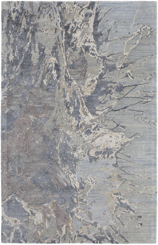 2' X 3' Ivory Taupe and Green Abstract Hand Tufted Worn Faded Area Rug
