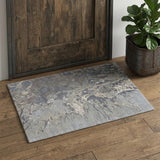 2' X 3' Ivory Taupe and Green Abstract Hand Tufted Worn Faded Area Rug