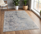 4' X 6' Gray Tan And Blue Abstract Hand Tufted Distressed Area Rug