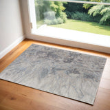 2' X 3' Gray Tan And Blue Abstract Hand Tufted Distressed Area Rug