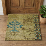 2' X 3' Blue Brown and Tan Floral Hand Knotted Area Rug