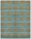 2' X 3' Green Blue And Taupe Floral Hand Knotted Distressed Area Rug