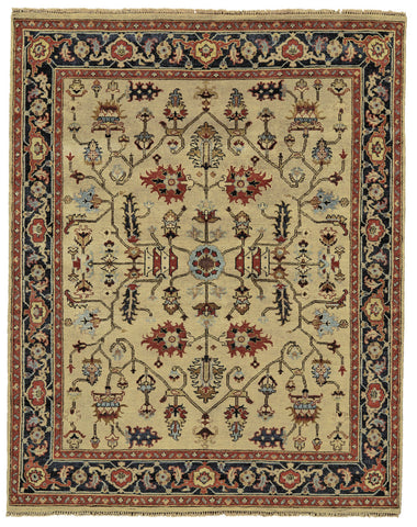 2' X 3' Tan Red and Gold Wool Oriental Hand Knotted Area Rug